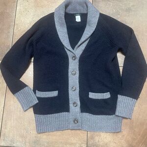 J. Crew Shawl Collar Cardigan Sweater Boyfriend navy blue gray wool sz S 61219
